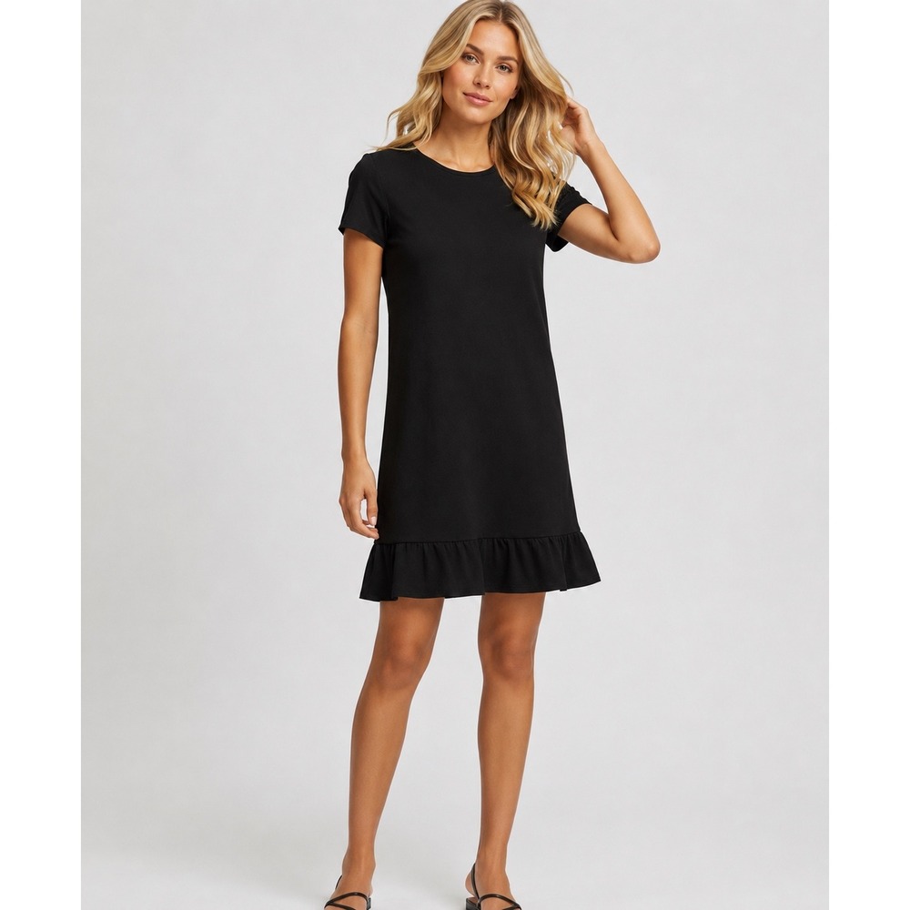 Diane Von Furstenburg Size 4 Deon Shift‎ Dress in Black Ruffle / Layered Hem